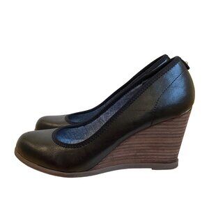 Dr. Scholls Womens Penelope style Black leather shoes Wedge heeled Memory Foam 7